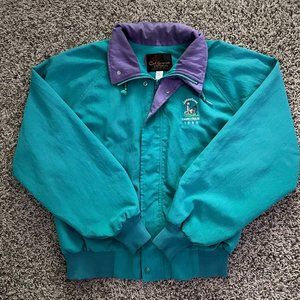 green / purple winter jacket